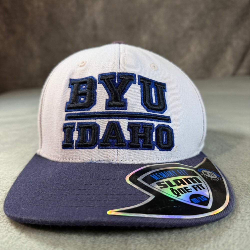 Top of the World BYU Idaho Hat Mens M/L Grey Navy Slam One-Fit Memory Fit Cap